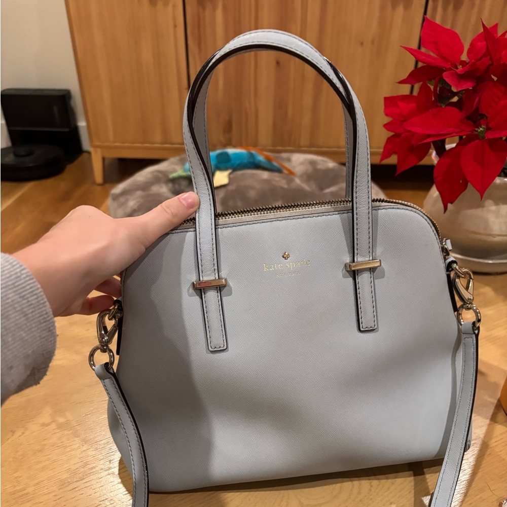 Large light blue kate spade purse with removable strap